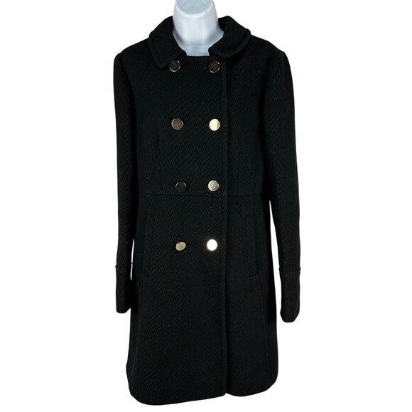 Ann Taylor Loft Womens Black Wool Blend Double Breasted Pea Coat Size 6 Tall - Picture 1 of 6